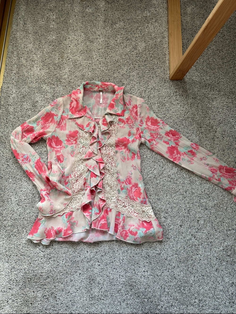 New Free People Bad At Love Floral Lace Trim Too ~ Pink & Mint - Picture 5 of 12